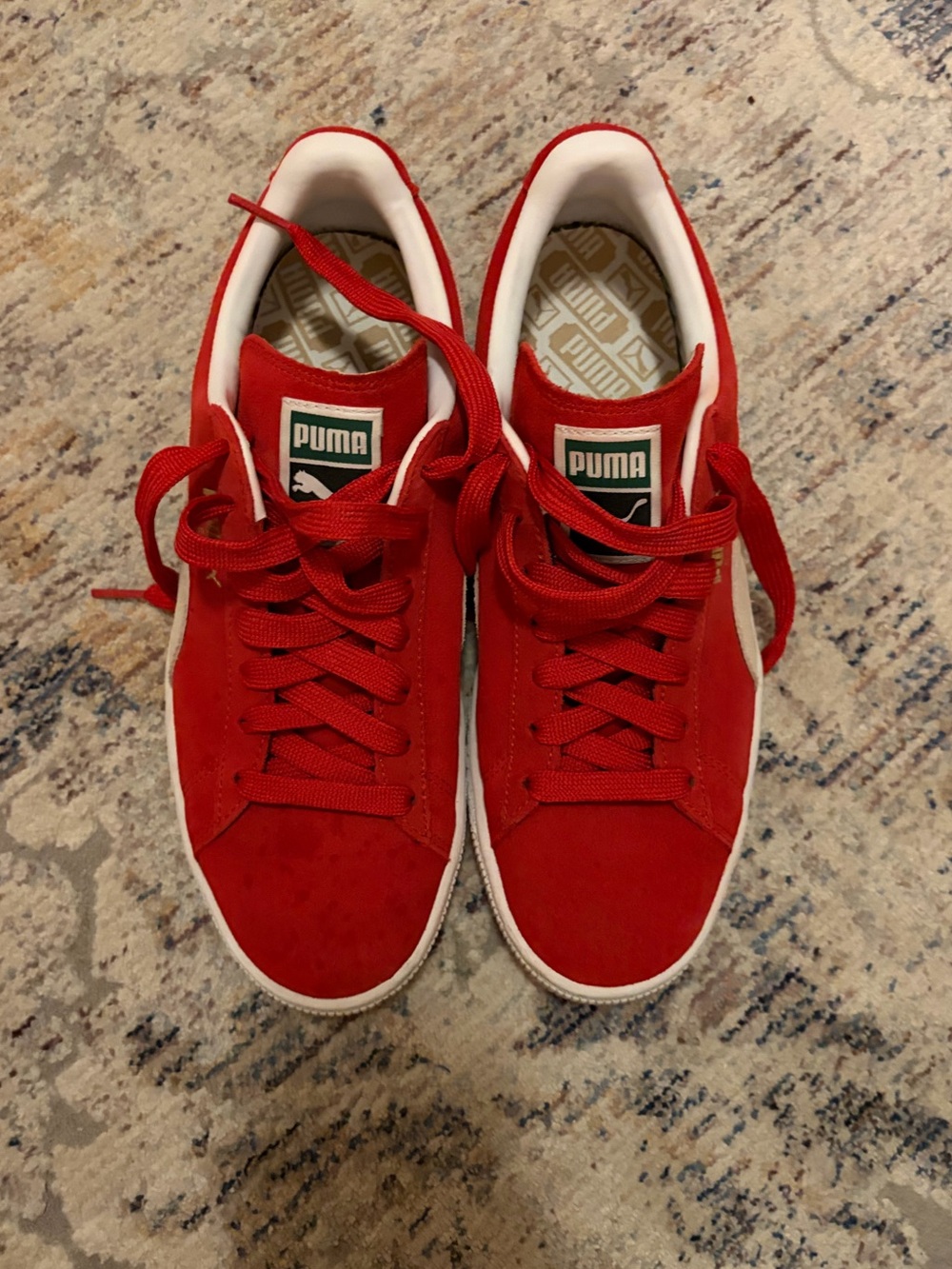 Puma Mens Red Suede Low-Top Sneakers with White Trim
